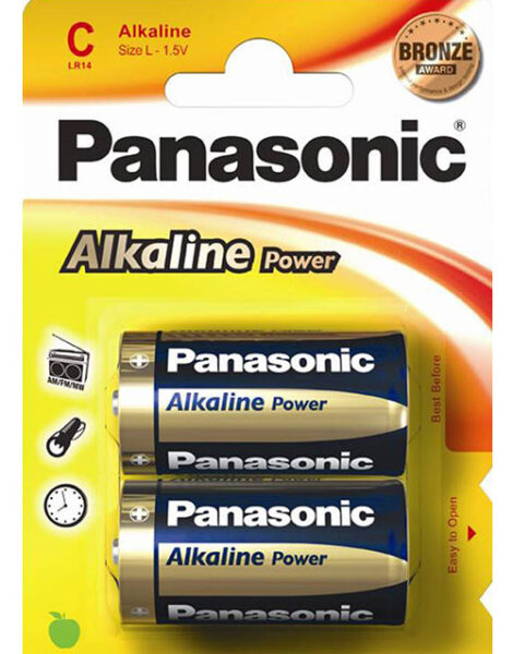 2 stk Panasonic C Alkaline Batterier